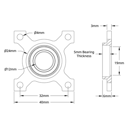 1603 Series Face Thru-Hole Pillow Block (12mm Bore)