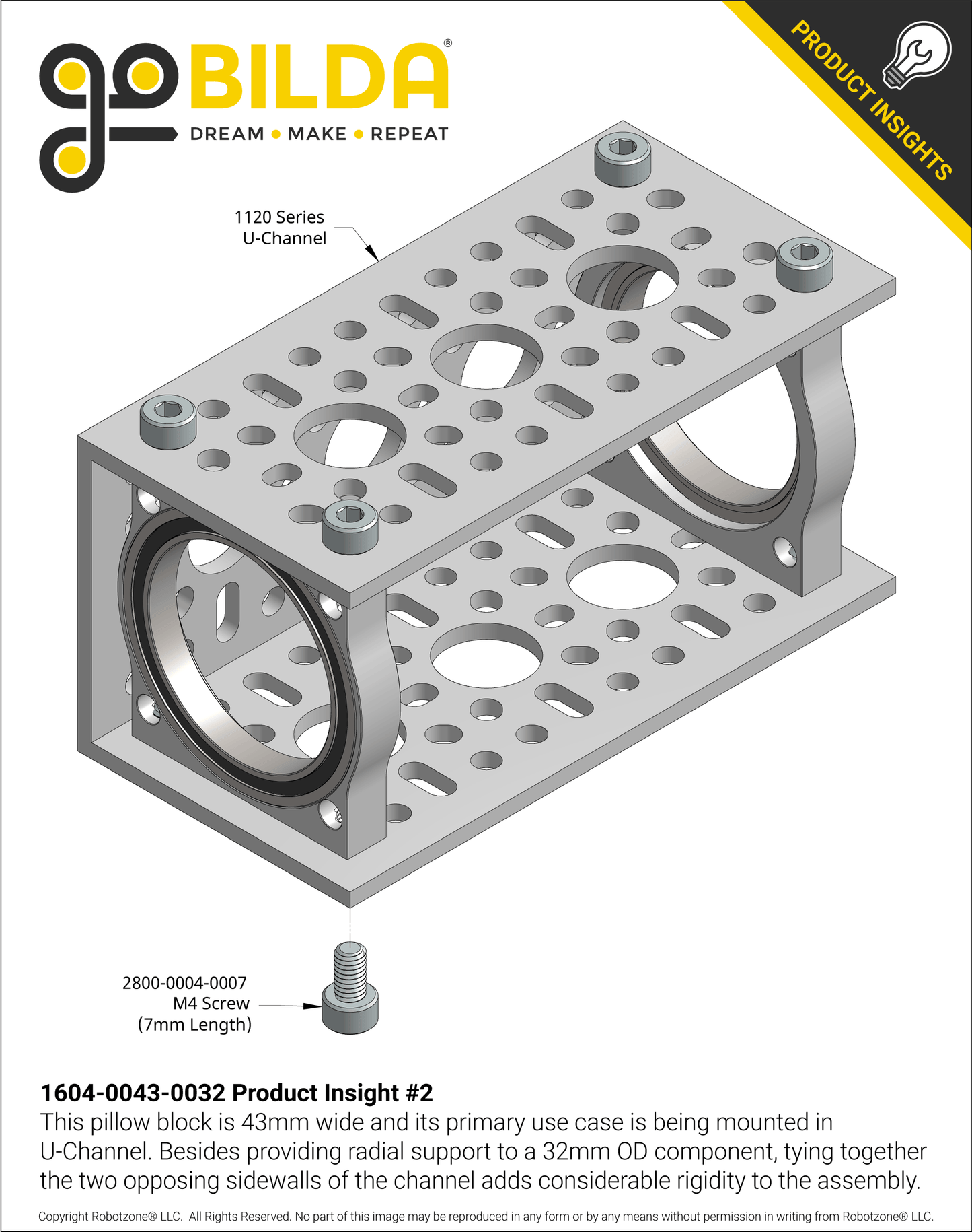 32mm Bore 2-Side, 2-Post Pillow Block (43mm Width)