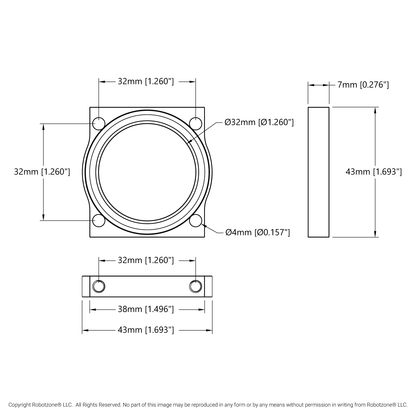 32mm Bore 2-Side, 2-Post Pillow Block (43mm Width)