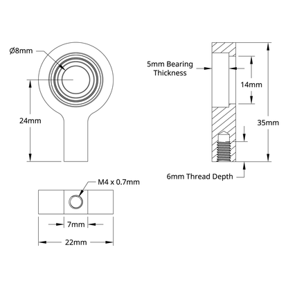 8mm Bore 1-Side, 1-Post Pillow Block (24mm Height)