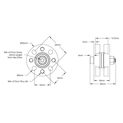 Idler Bearing-Hub (32mm OD, 16mm Height)