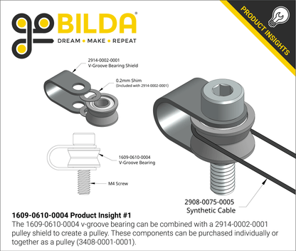 1609 Series V-Groove Bearing (4mm ID x 10.5mm OD, 6mm Thickness) - 2 Pack