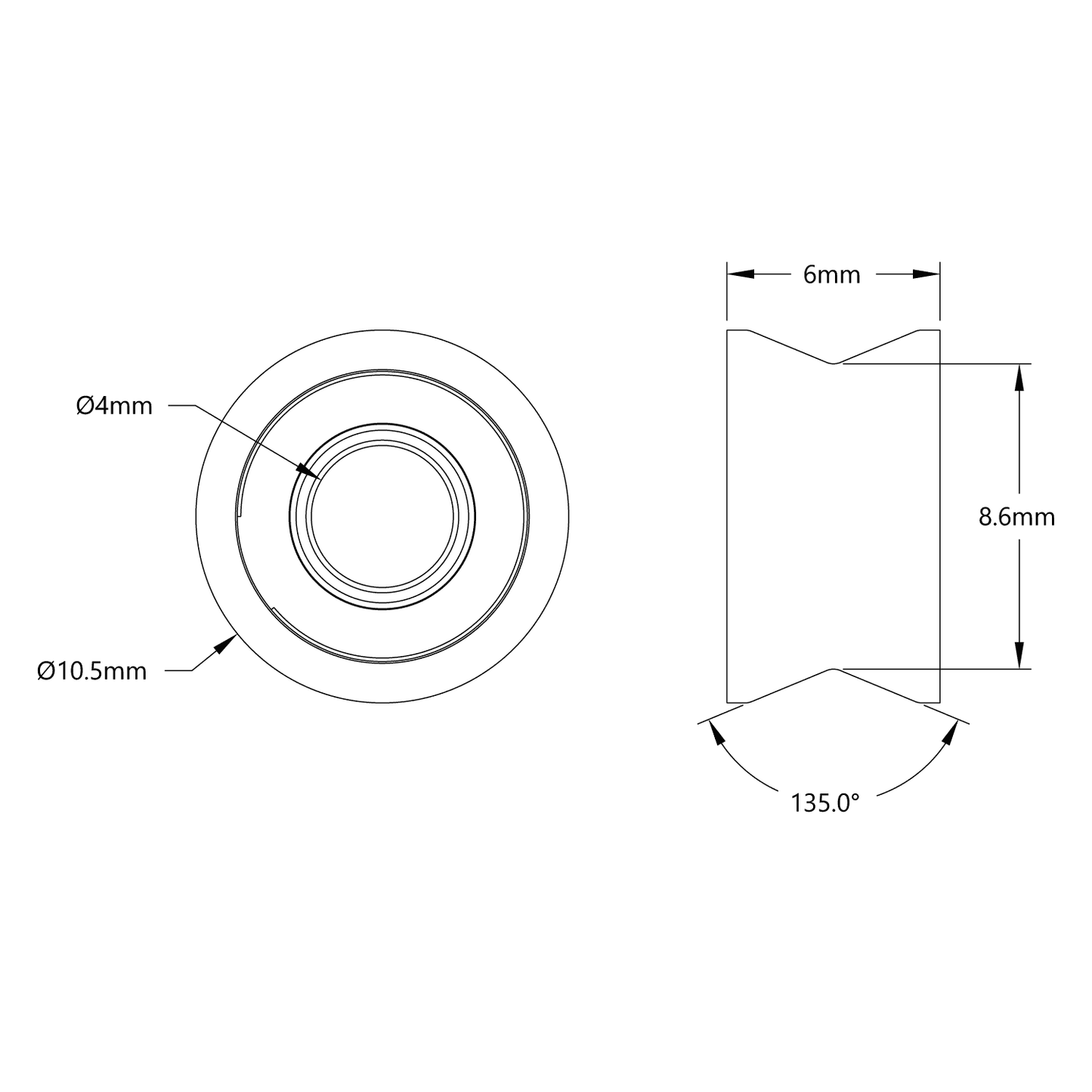 1609 Series V-Groove Bearing (4mm ID x 10.5mm OD, 6mm Thickness) - 2 Pack