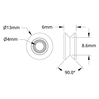 1609 Series V-Groove Bearing (4mm ID x 13mm OD, 6mm Thickness) - 2 Pack