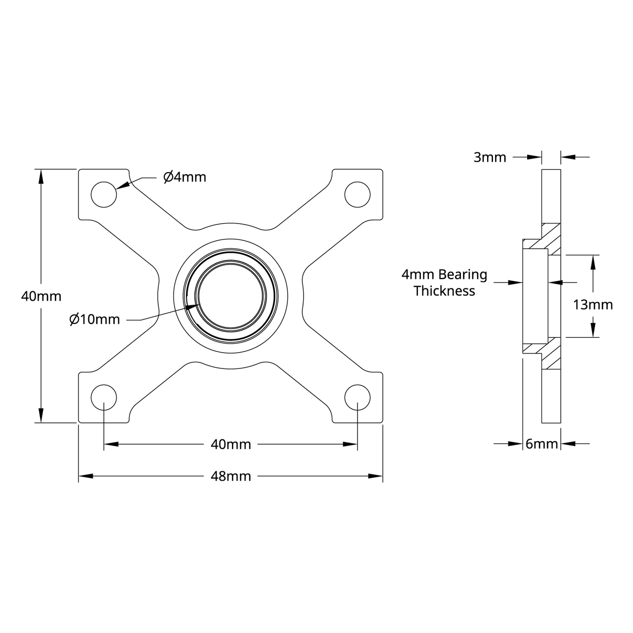 10mm Bore Face Thru-Hole Pillow Block (32mm x 40mm Mounting Pattern)