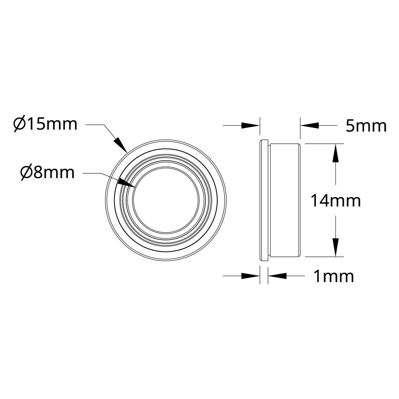 1611 Series Flanged Ball Bearing (8mm ID x 14mm OD, 5mm Thickness) - 2 Pack