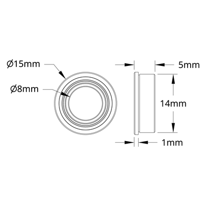 1611 Series Flanged Ball Bearing (8mm ID x 14mm OD, 5mm Thickness) - 2 Pack