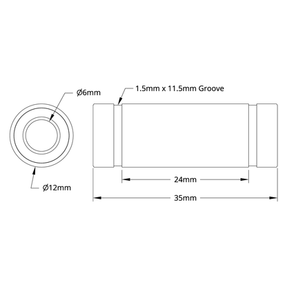 6mm ID Linear Ball Bearing (12mm OD, 35mm Length) - 2 Pack