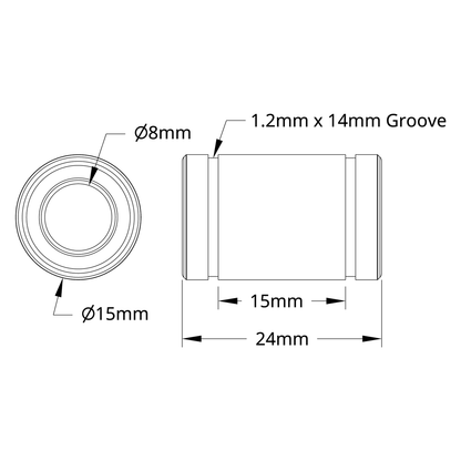 8mm ID Linear Ball Bearing (15mm OD, 24mm Length) - 2 Pack