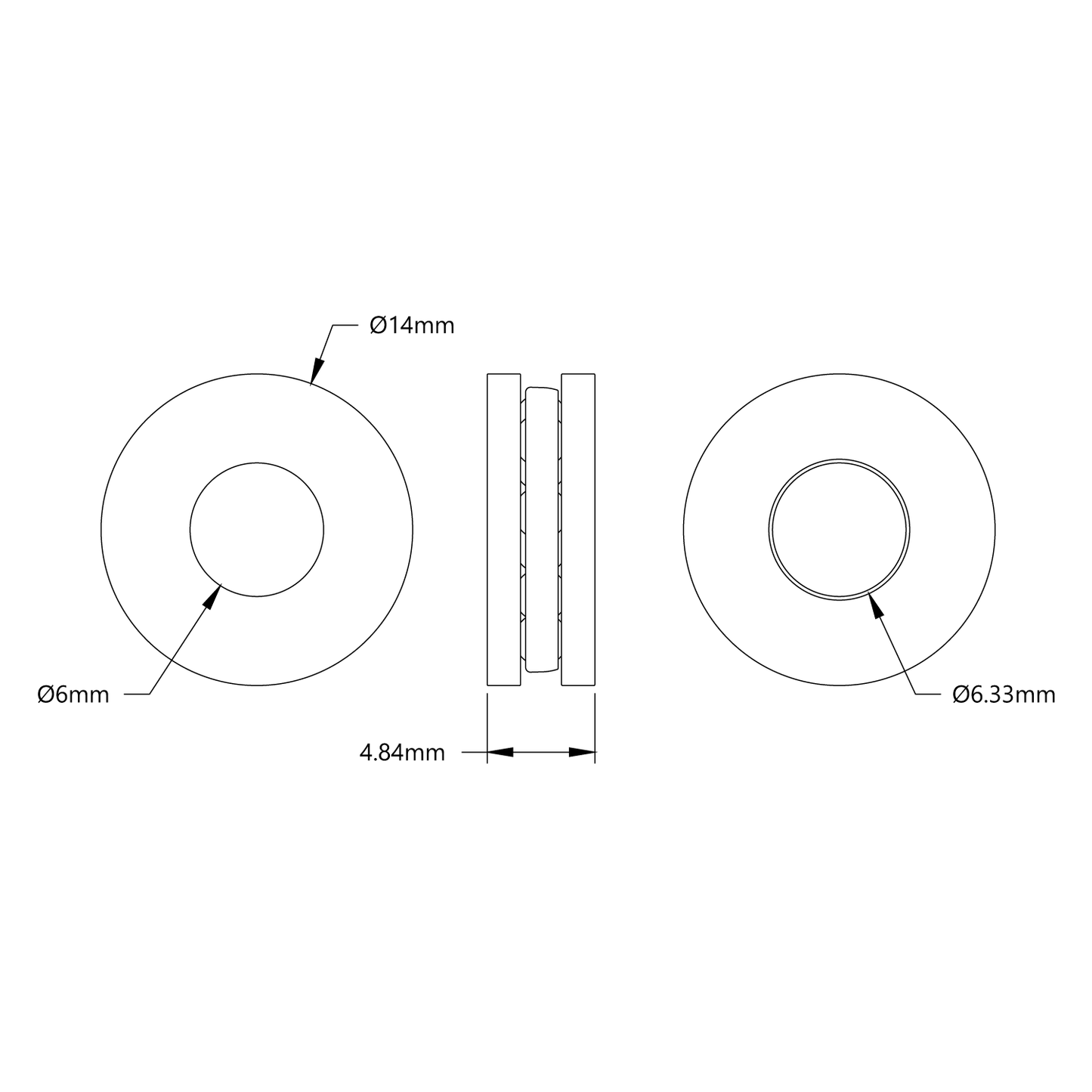 1613 Series Thrust Ball Bearing (6mm ID x 14mm OD, 5mm Thickness)