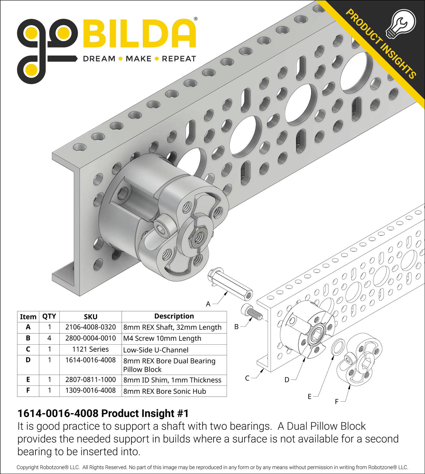 Dual-Bearing Pillow Block (8mm REX™ Bore)