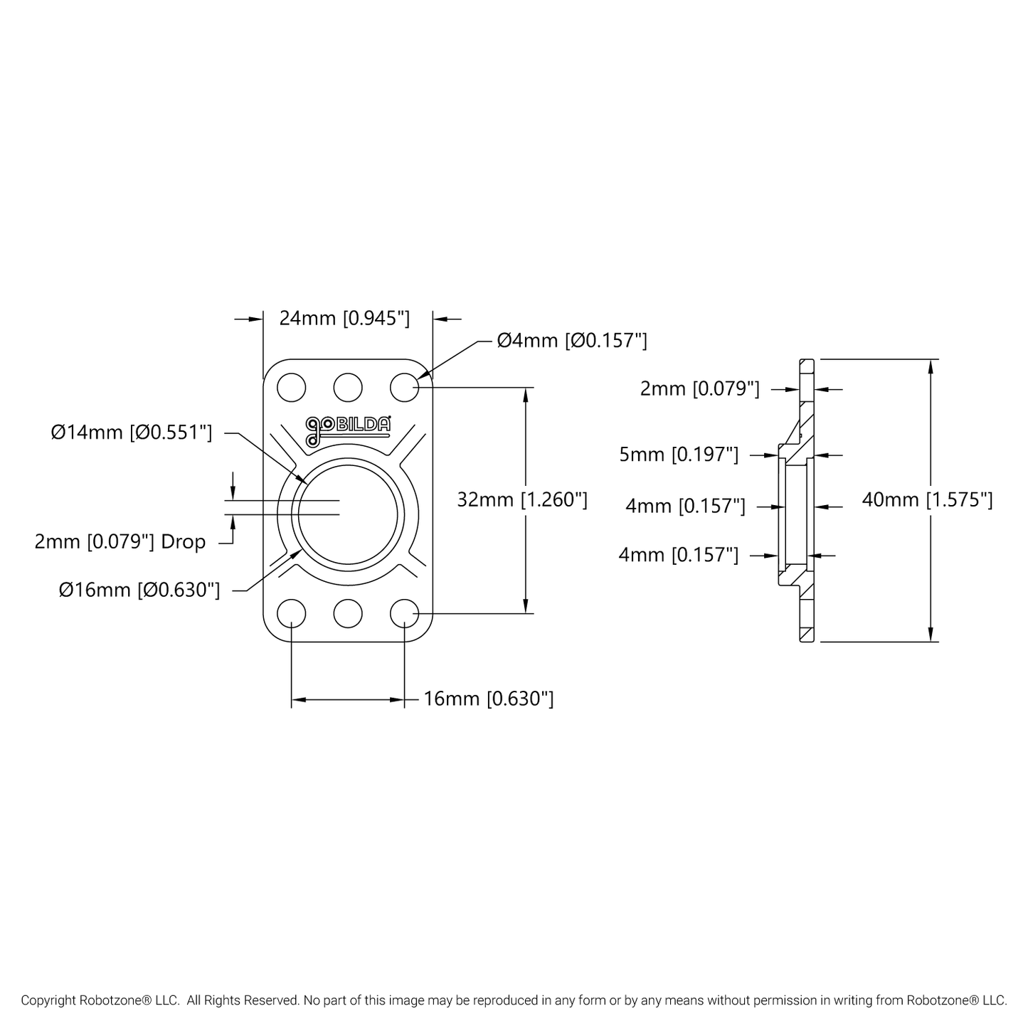 1616 Series Drop-Center Bearing Plate (2mm Drop) - 4 Pack