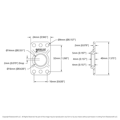 1616 Series Drop-Center Bearing Plate (2mm Drop) - 4 Pack