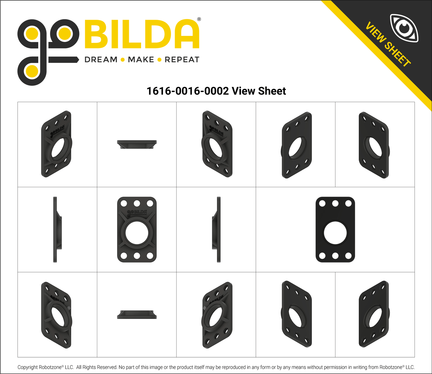 1616 Series Drop-Center Bearing Plate (2mm Drop) - 4 Pack