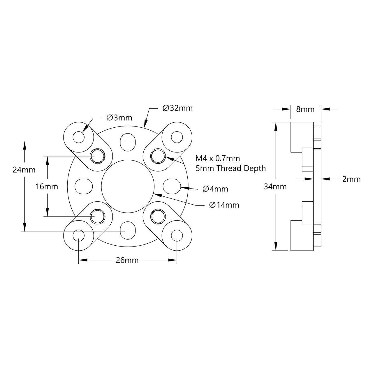 1700 Series Face Tapped Stepper Motor Mount (NEMA 14)