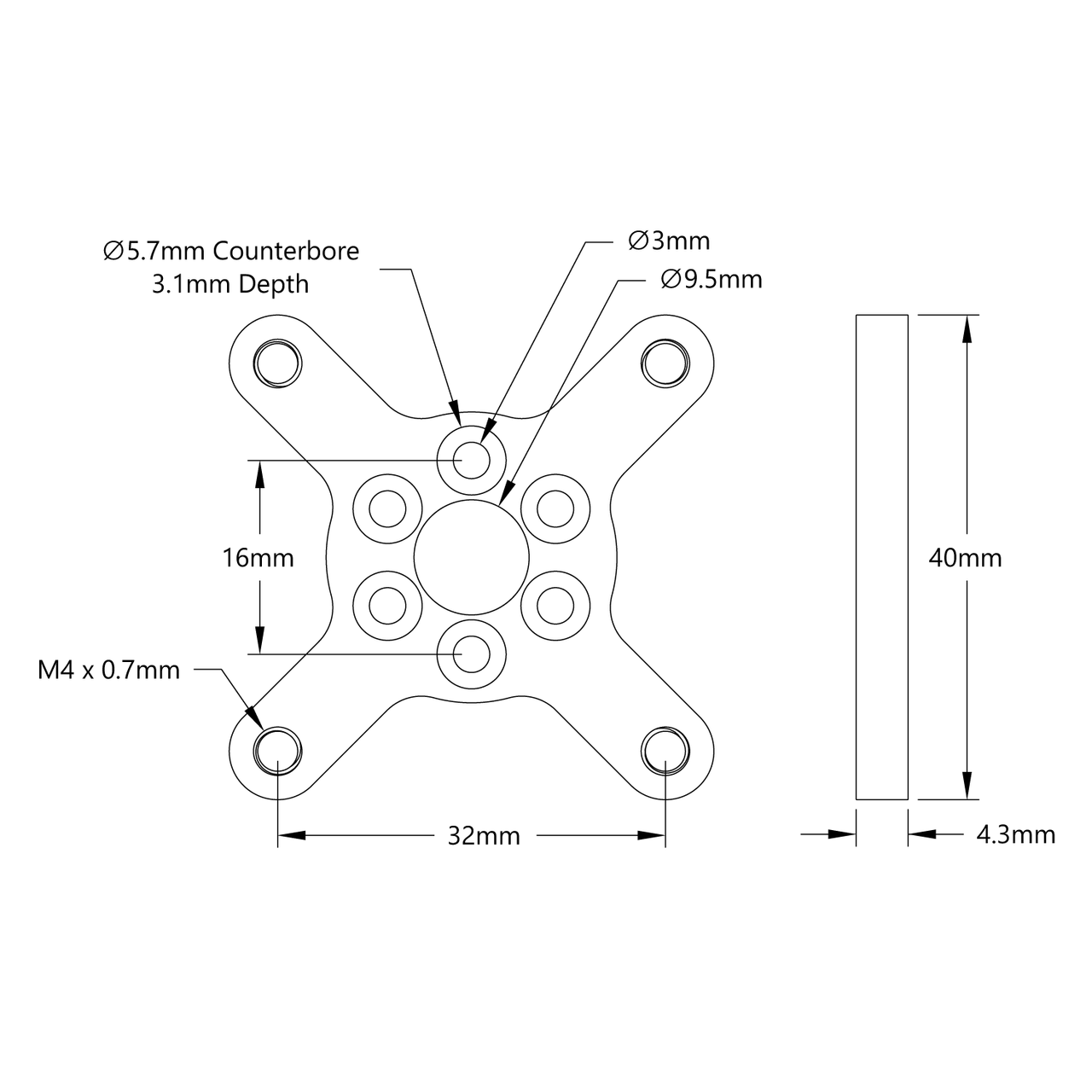 1701 Series Face Tapped Motor Mount (32-1)