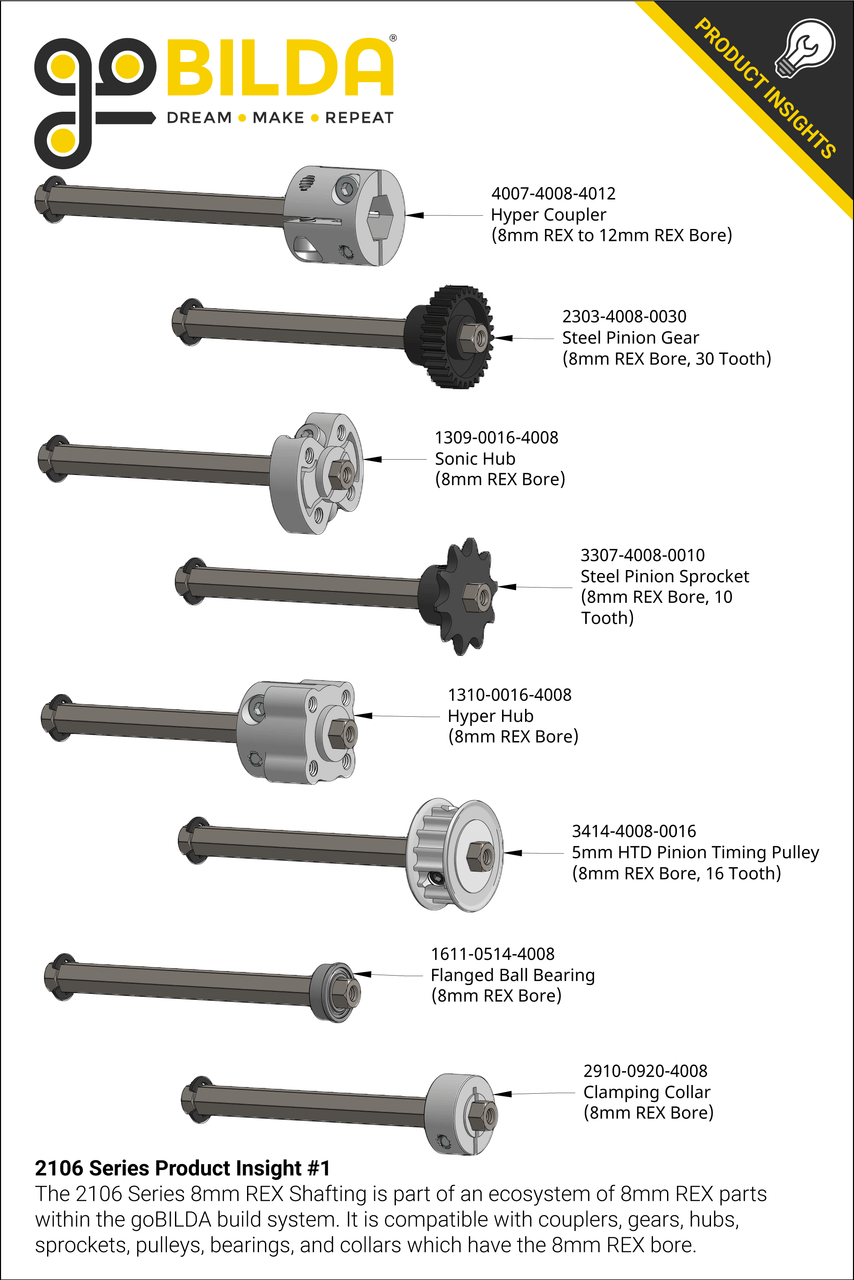 8mm REX™ Shaft with E-Clip (Stainless Steel, 144mm Length)