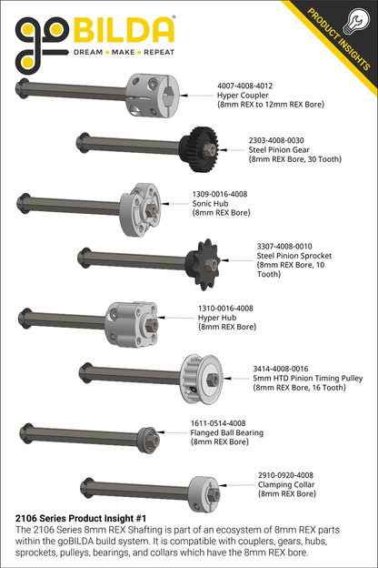 8mm REX™ Shaft with E-Clip (Stainless Steel, 144mm Length)