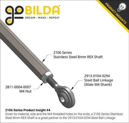 8mm REX™ Shaft with E-Clip (Stainless Steel, 168mm Length)