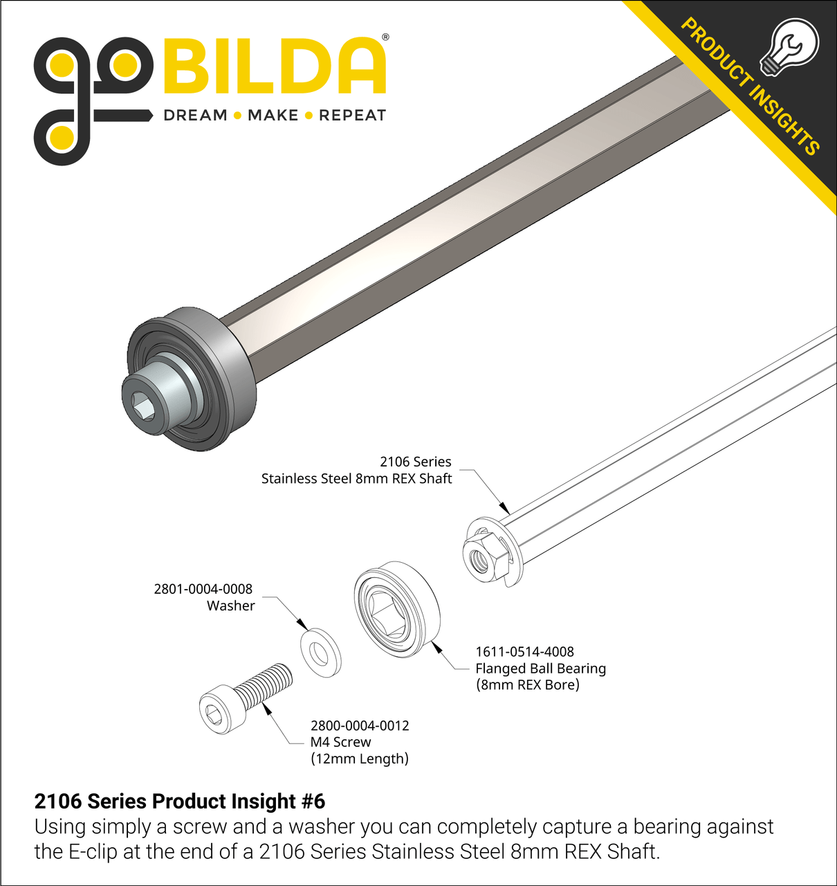 8mm REX™ Shaft with E-Clip (Stainless Steel, 112mm Length)