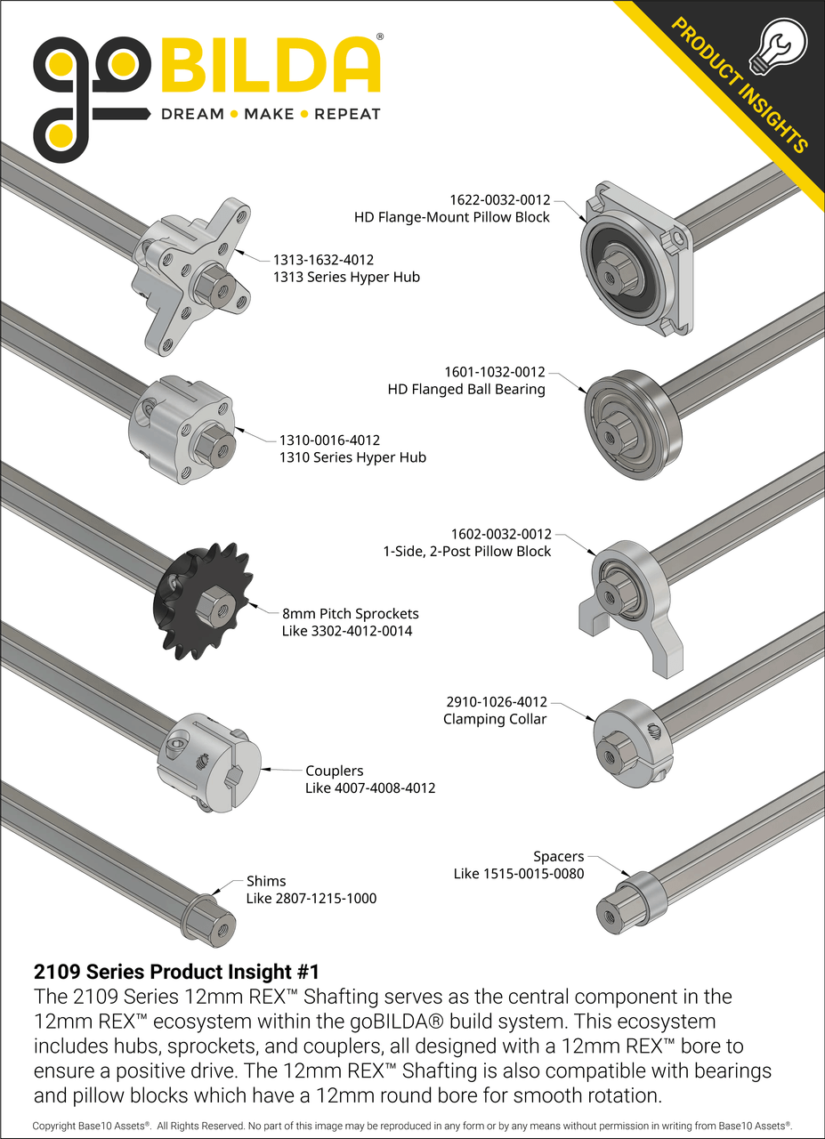 12mm REX™ Shaft with E-Clip (Stainless Steel, 312mm Length)