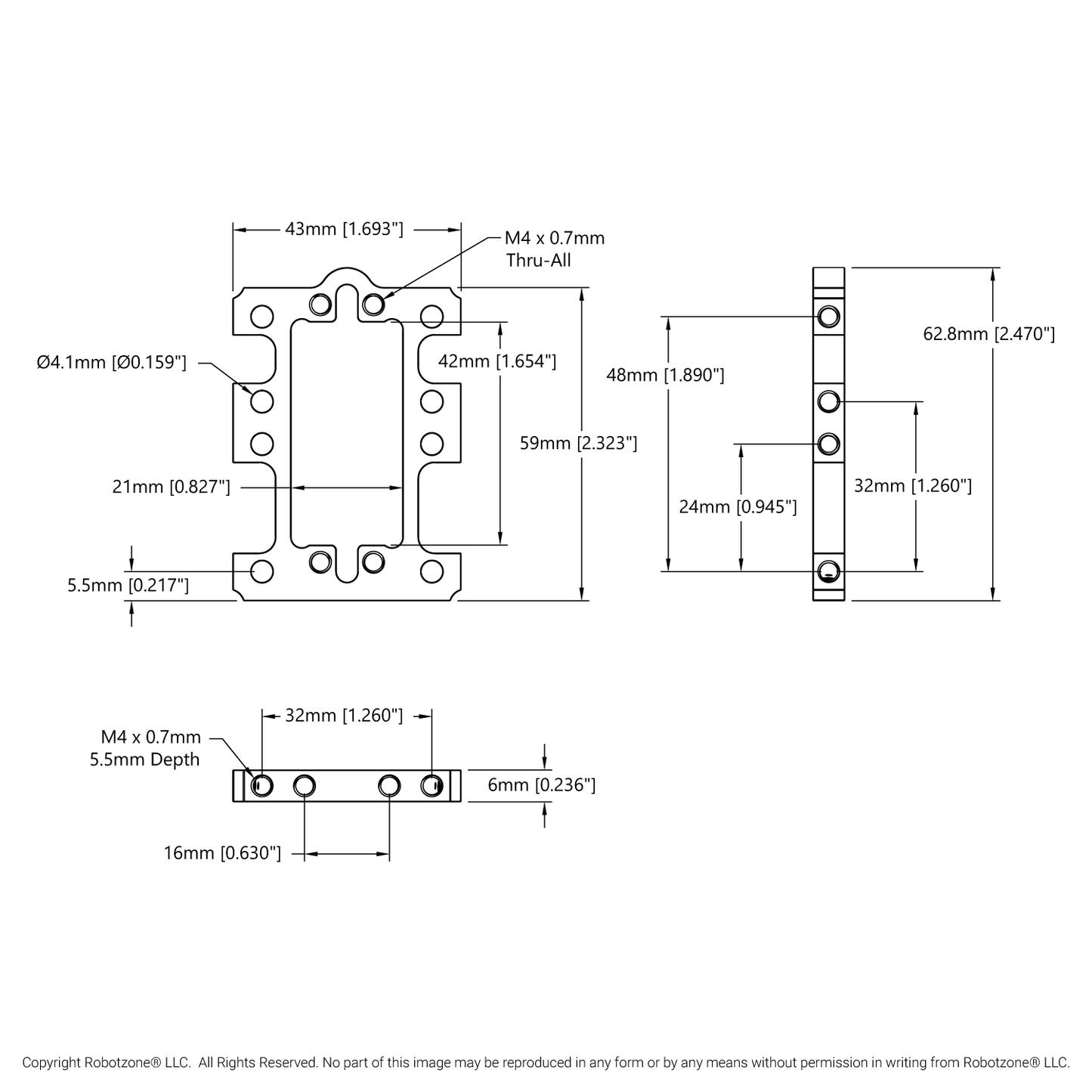 1802  Series Servo Frame (43mm Width, for Standard Size Servos)