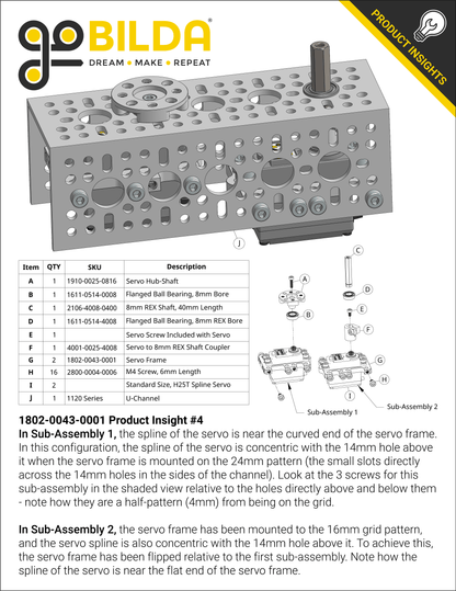 1802  Series Servo Frame (43mm Width, for Standard Size Servos)