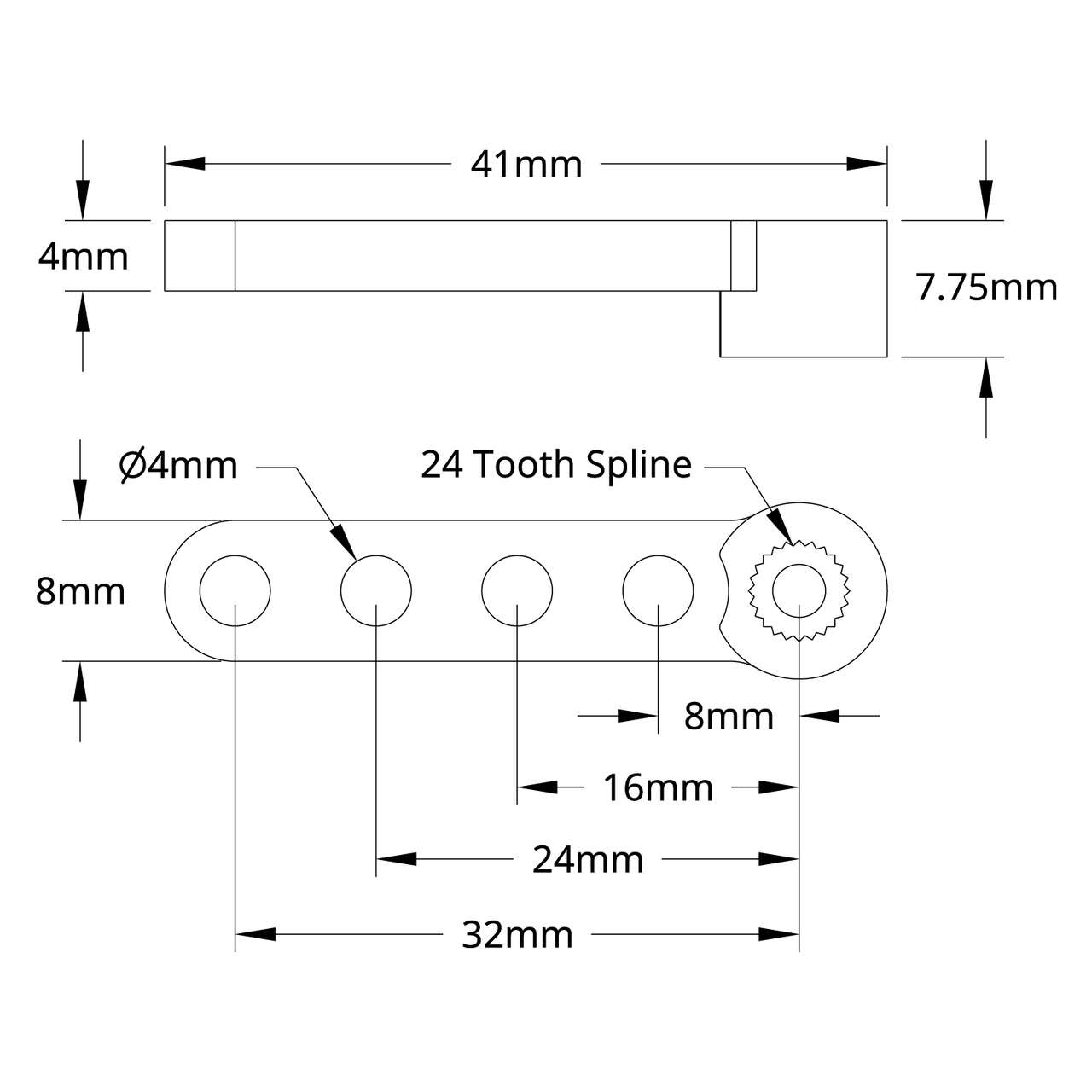 1900 Series Single Servo Arm (24 Tooth Spline, 32mm Length)