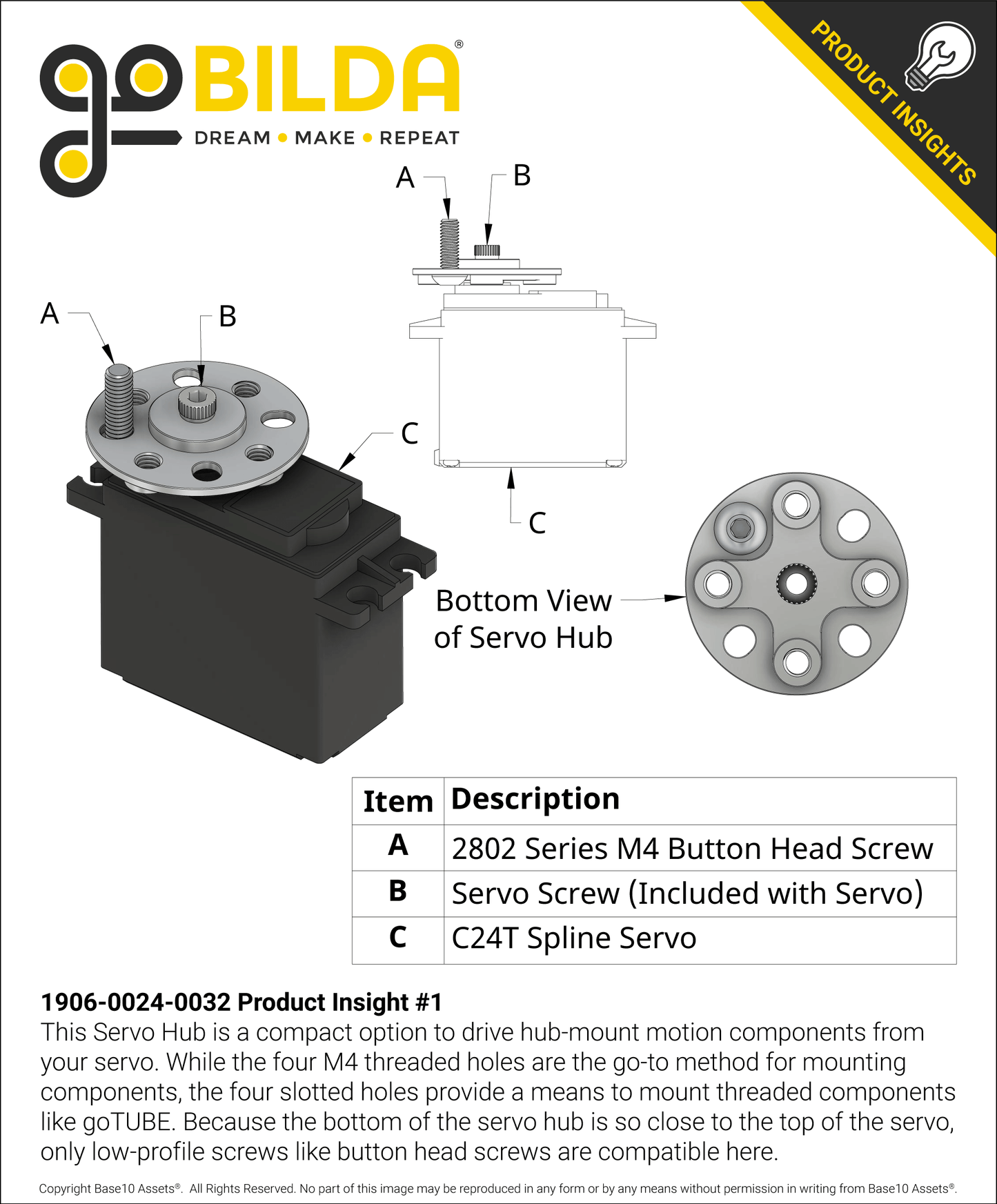 1906 Series Low-Profile Servo Hub (24 Tooth Spline, 32mm Diameter)