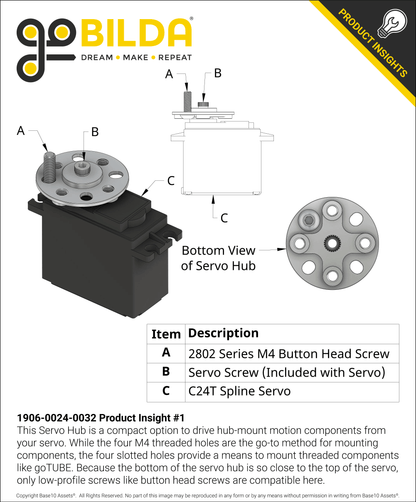 1906 Series Low-Profile Servo Hub (24 Tooth Spline, 32mm Diameter)