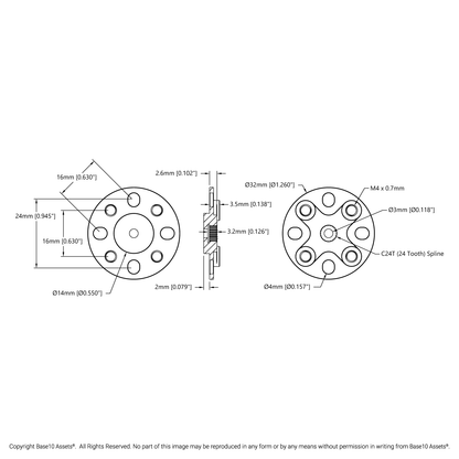 1906 Series Low-Profile Servo Hub (24 Tooth Spline, 32mm Diameter)