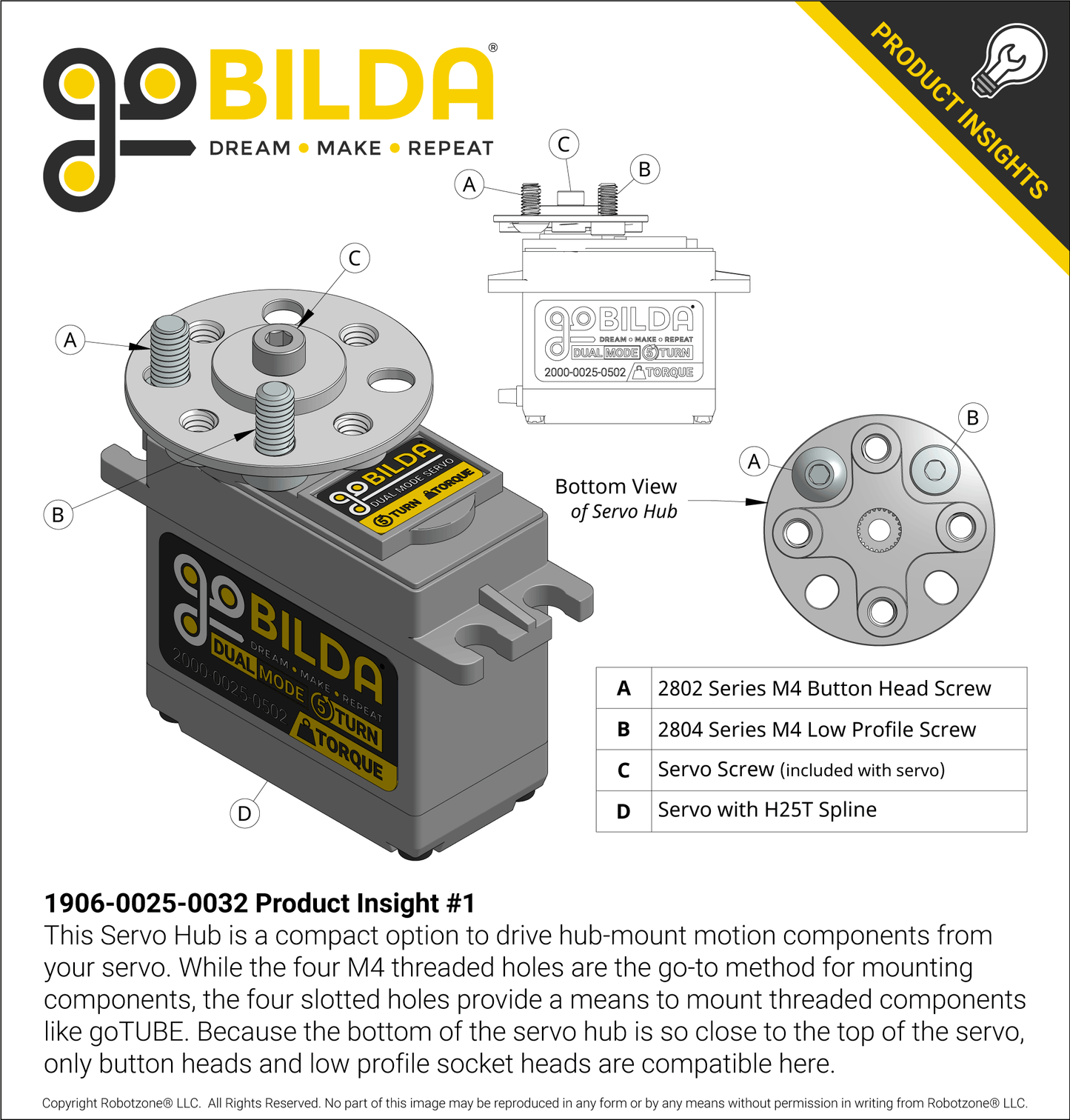 1906 Series Low-Profile Servo Hub (25 Tooth Spline, 32mm Diameter)