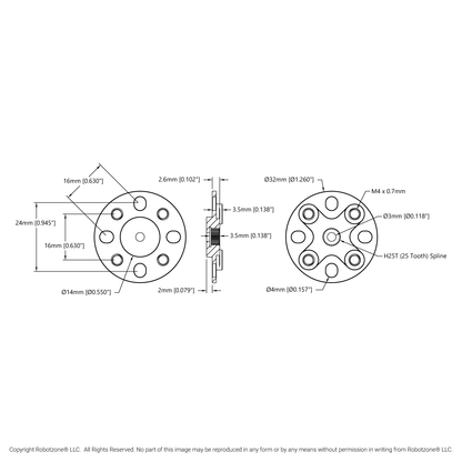 1906 Series Low-Profile Servo Hub (25 Tooth Spline, 32mm Diameter)