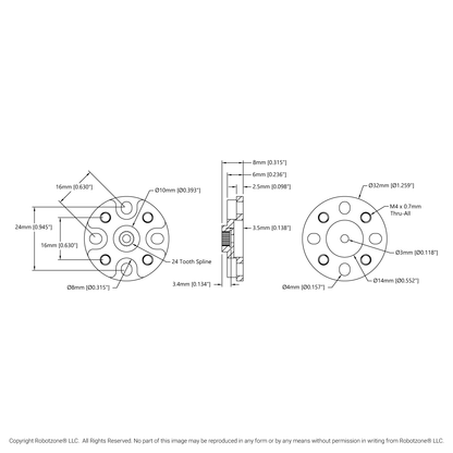 1908 Series Servo Hub (24 Tooth Spline, 32mm Diameter)