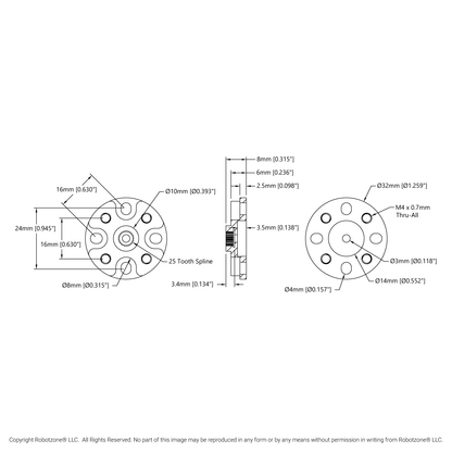 1908 Series Servo Hub (25 Tooth Spline, 32mm Diameter)