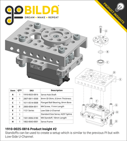 1910 Series Servo Hub-Shaft (25 Tooth Spline, 8mm Shaft Diameter, 16mm Length)