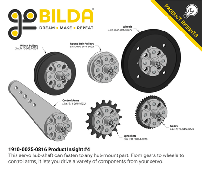 1910 Series Servo Hub-Shaft (25 Tooth Spline, 8mm Shaft Diameter, 16mm Length)