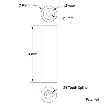 10mm Round Servo Shaft (24 Tooth Spline, 36mm Length)