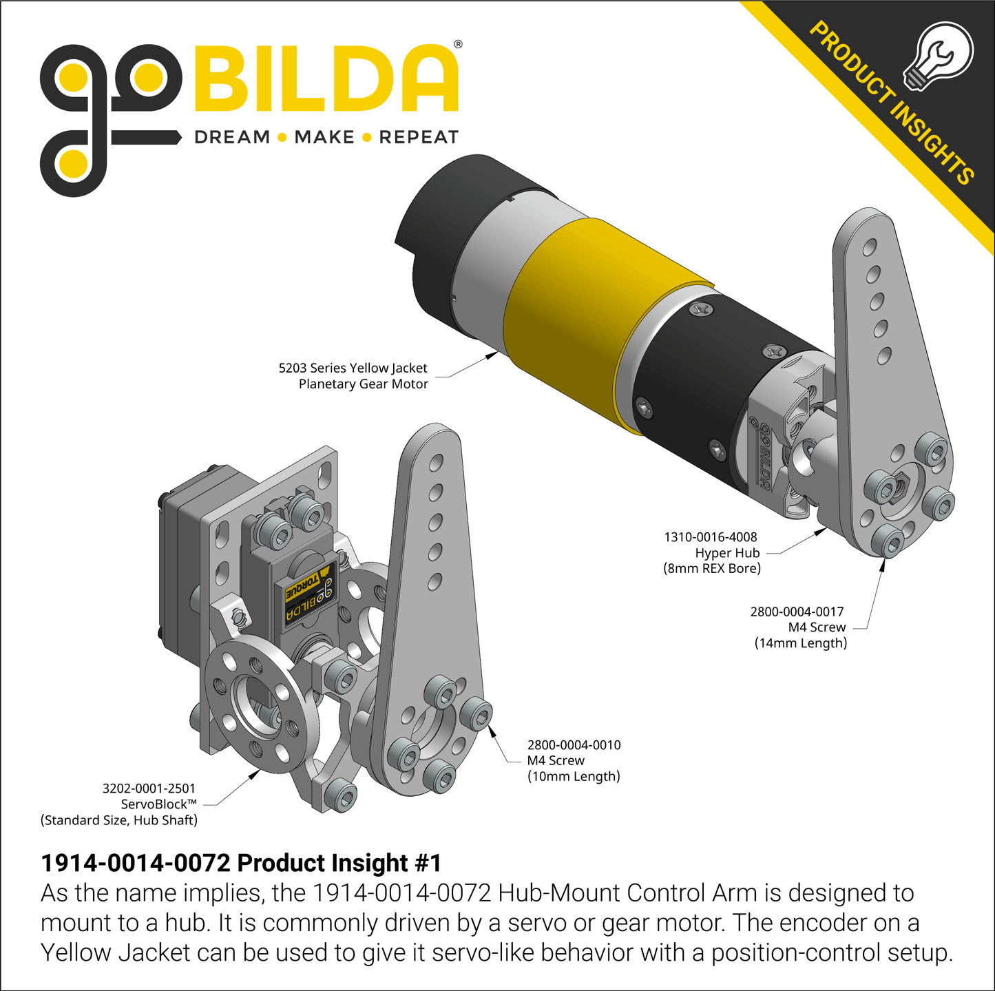 Aluminum Hub-Mount Control Arm (14mm Bore, 72mm Length)