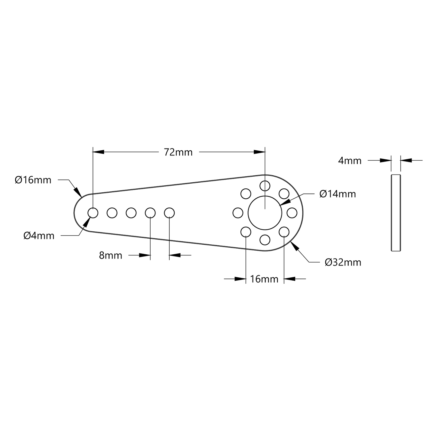 Aluminum Hub-Mount Control Arm (14mm Bore, 72mm Length)