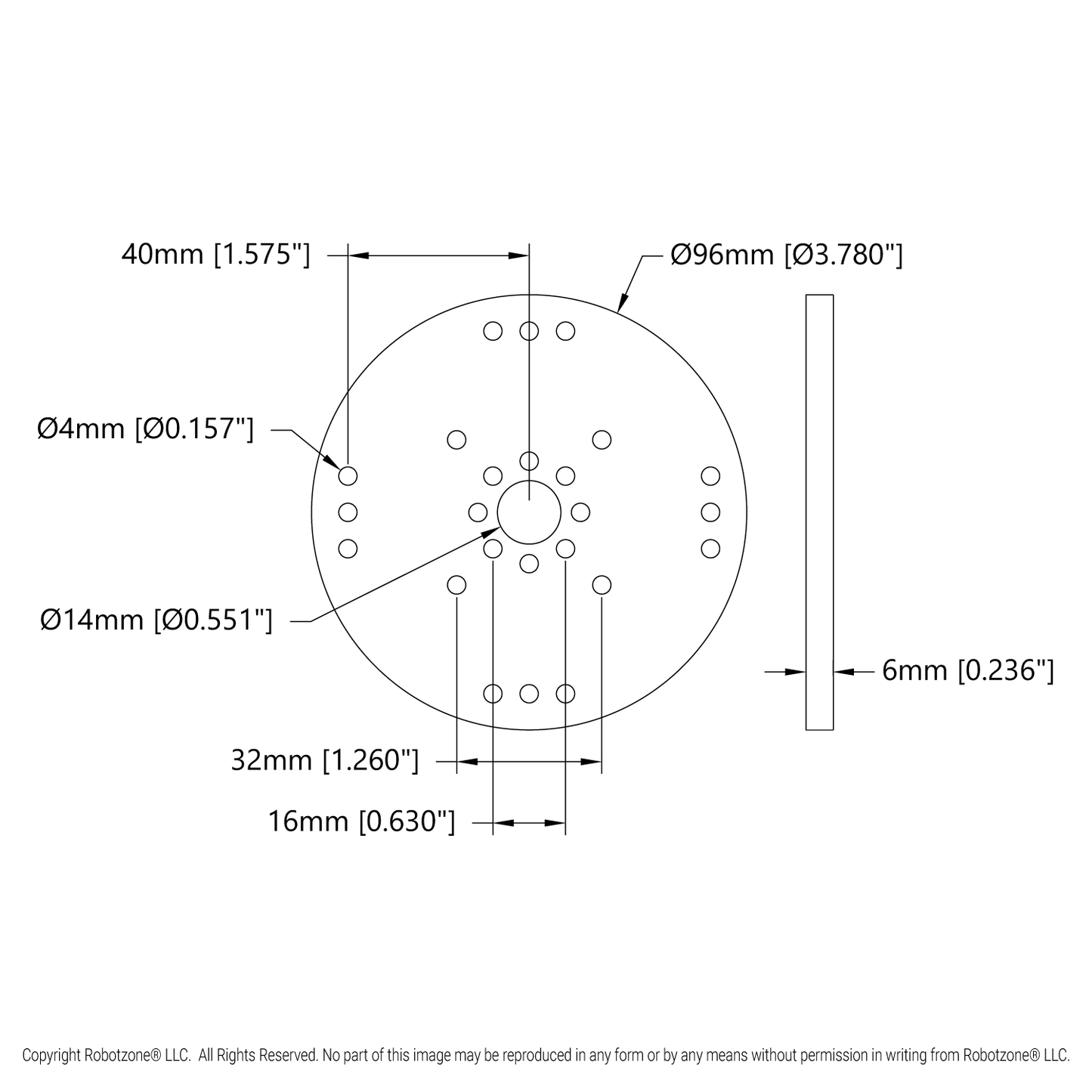 Plastic Hub-Mount Disc (14mm Bore, 96mm Diameter)