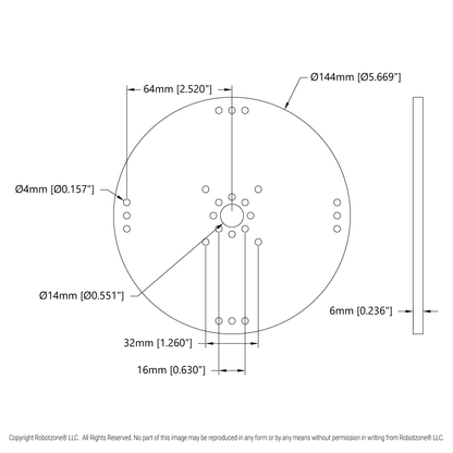 Plastic Hub-Mount Disc (14mm Bore, 144mm Diameter)