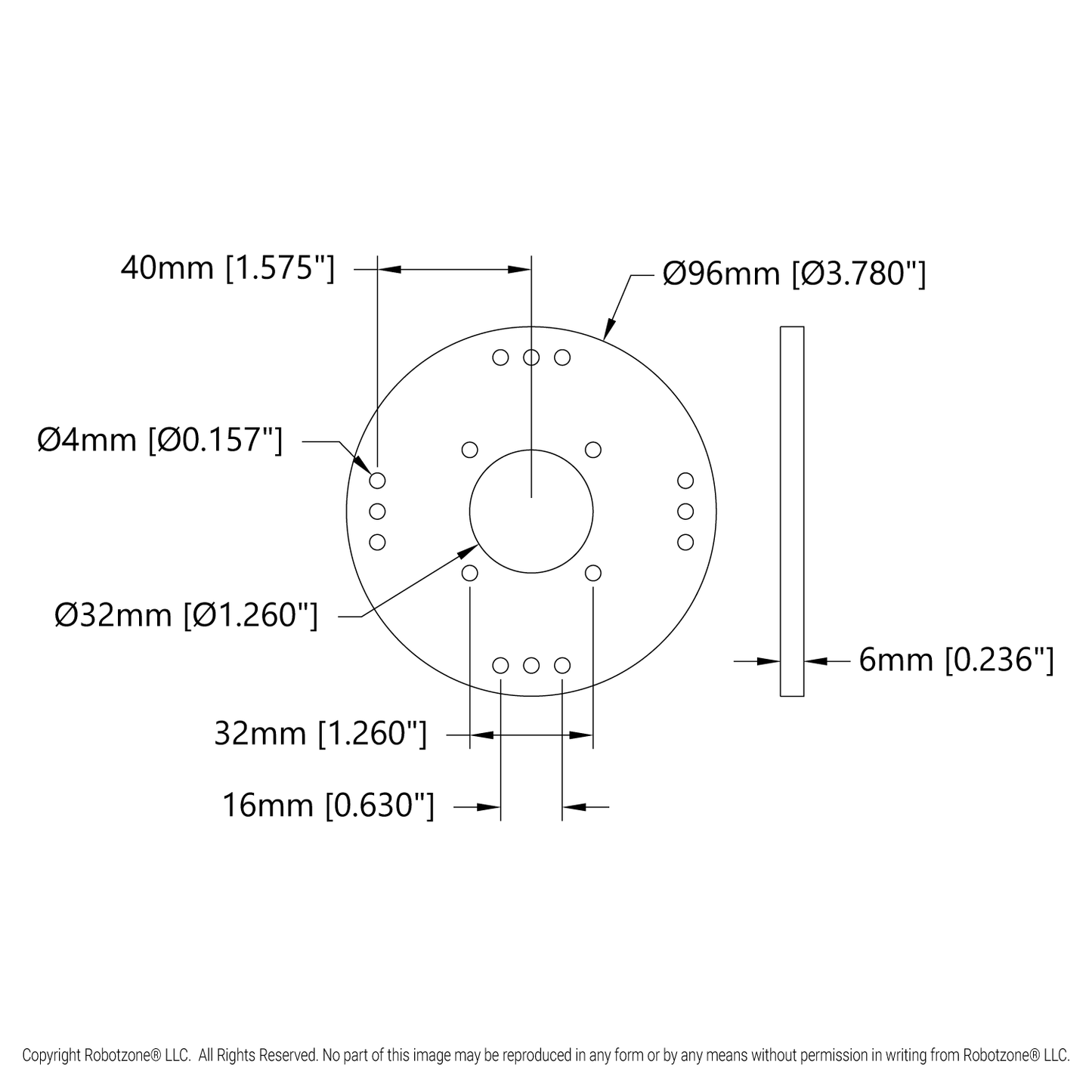 Plastic Hub-Mount Disc (32mm Bore, 96mm Diameter)