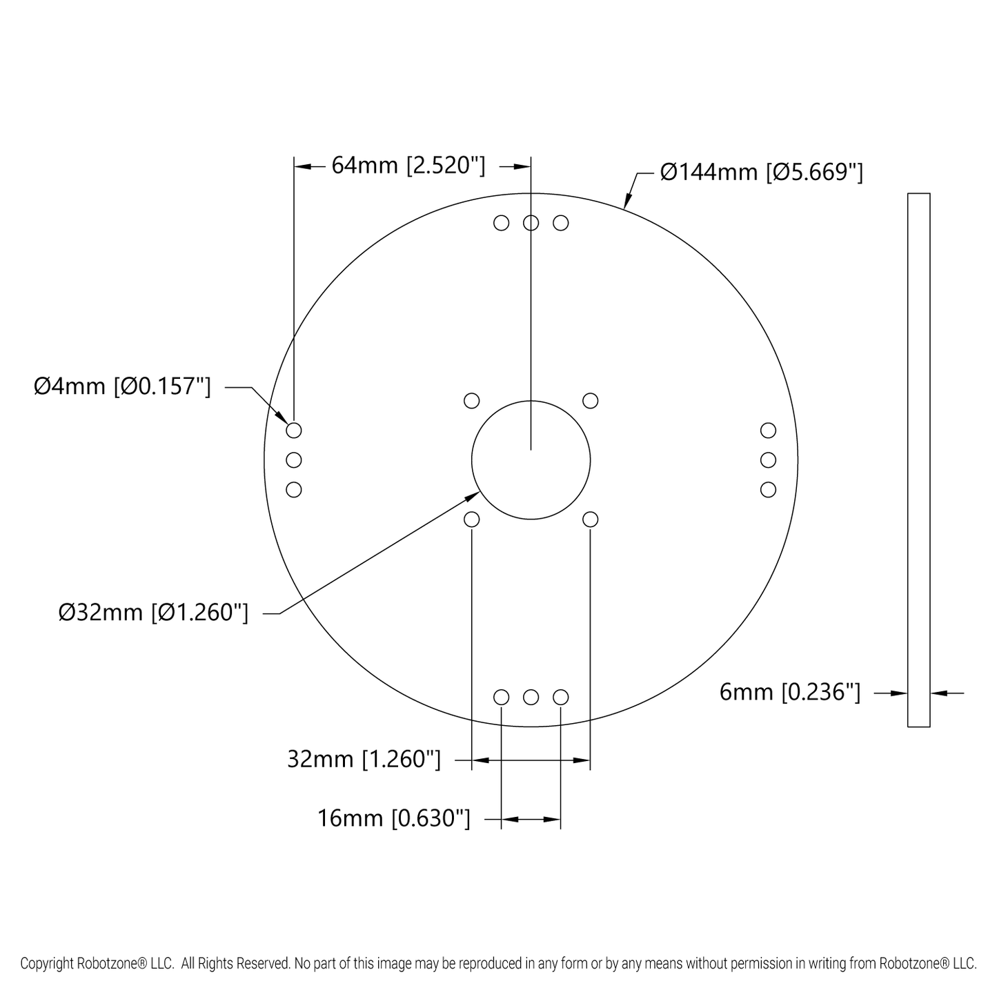 Plastic Hub-Mount Disc (32mm Bore, 144mm Diameter)