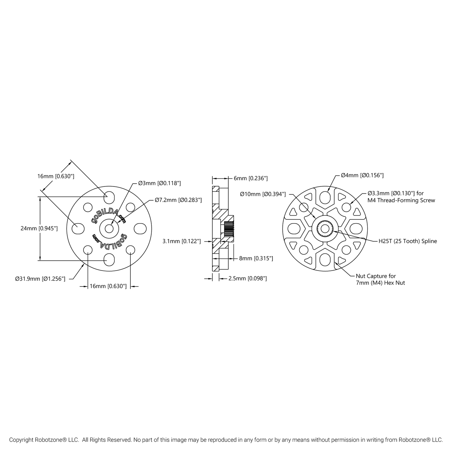 Plastic Servo Hub (H25T Spline, 32mm Diameter)