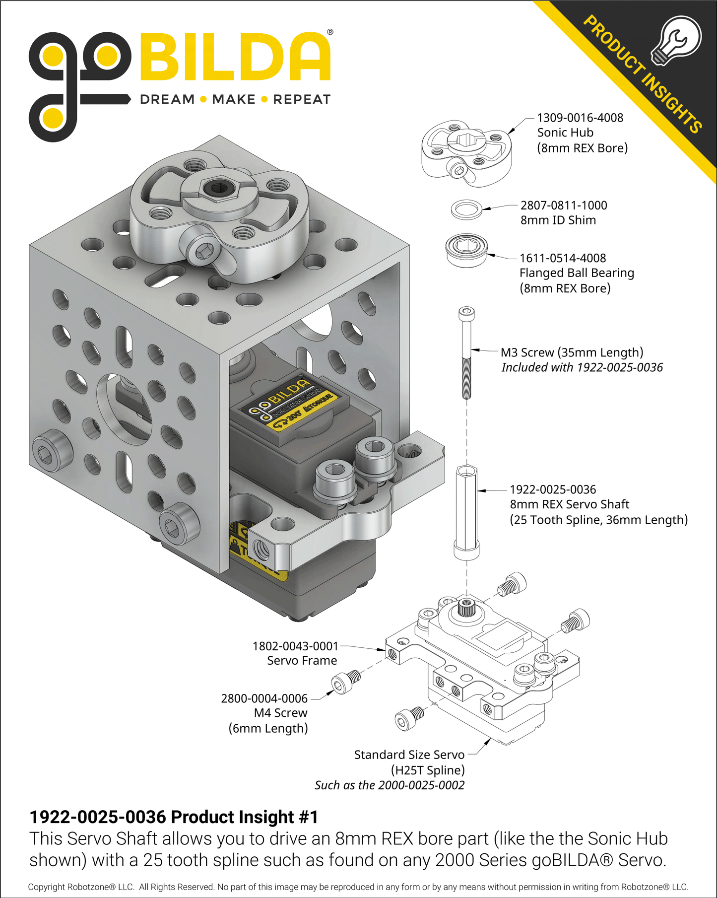 8mm REX™ Servo Shaft (25 Tooth Spline, 36mm Length)