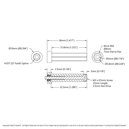 8mm REX™ Servo Shaft (25 Tooth Spline, 36mm Length)