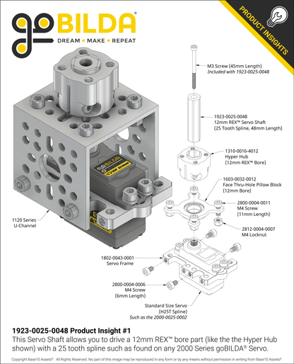 12mm REX™ Servo Shaft (25 Tooth Spline, 48mm Length)