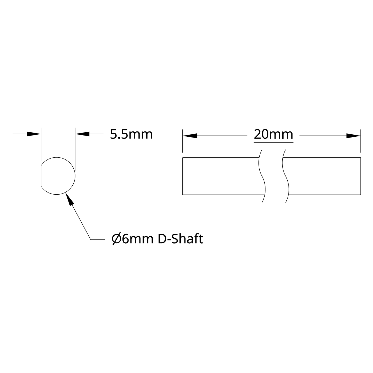 6mm D-Shaft (Stainless Steel, 20mm Length)