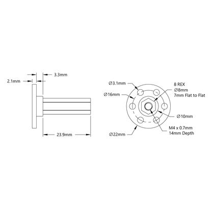 Flanged Stainless Steel Shaft for REV Motion Pattern (8mm REX™, 29mm Length)